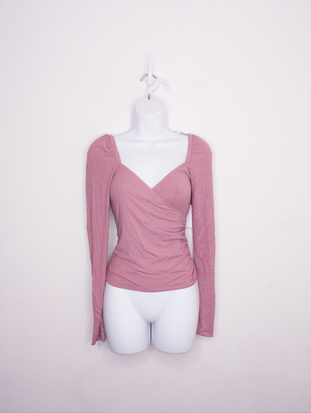 Abound Women's Faux Wrap Long Sleeve Top Pink Size XXS